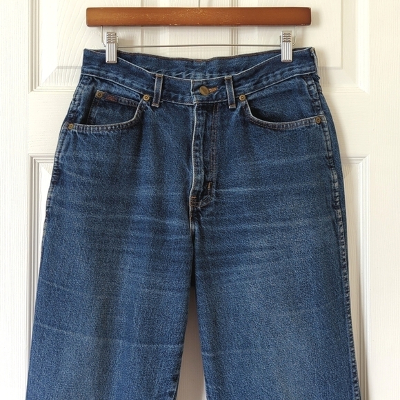 Chic 80's Vintage Dark Wash High Waisted Relaxed Fit Tapered Leg Mom Jeans 14 - Picture 2 of 13
